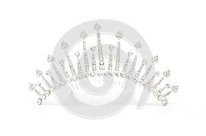 Silver diadem with diamonds isolated on white