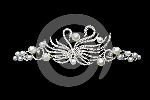 Silver diadem with swans isolated on black