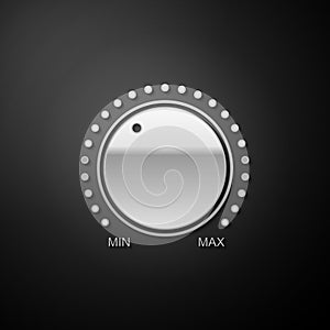 Silver Dial knob level technology settings icon  on black background. Volume button, sound control, music knob