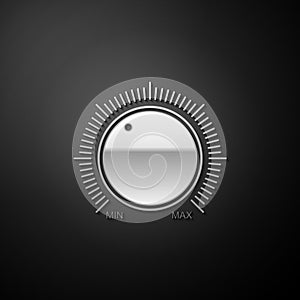 Silver Dial knob level technology settings icon isolated on black background. Volume button, sound control, music knob