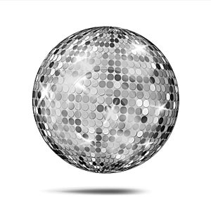 Silver Disco Ball Vector. Dance Night Club Party Light Element. Silver