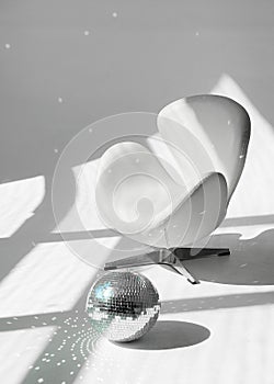 Silver disco ball on white background