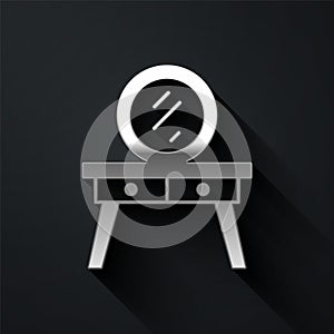 Silver Dressing table icon isolated on black background. Long shadow style. Vector