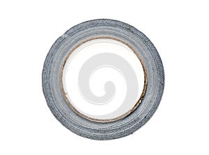 Silver duct gaffer repair tape roll isolated on white.