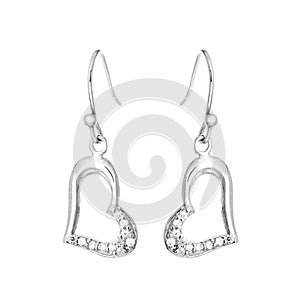 Silver earrings in the shape of heart
