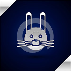 Silver Easter rabbit icon isolated on dark blue background. Easter Bunny. Vector Illustration
