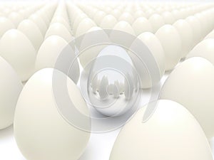 Silver egg in rows of normal eggs - Business Easter time concept
