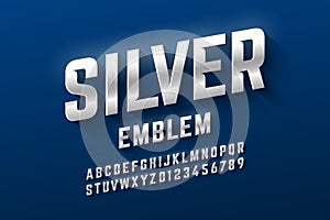 Silver emblem style font, metallic alphabet