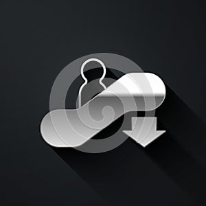 Silver Escalator down icon isolated on black background. Long shadow style. Vector