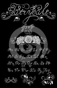 Silver, Fairytale, Vector hand drawn calligraphic font. Handmade calligraphy tattoo alphabet. Quote text. ABC.English