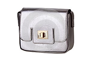 Silver female handbag isolated on white background