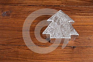 Silver fir tree on wood, copy space