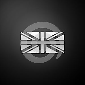 Silver Flag of Great Britain icon isolated on black background. UK flag sign. Official United Kingdom flag sign. British