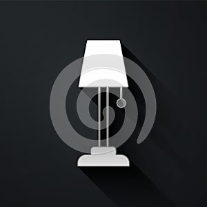 Silver Floor lamp icon isolated on black background. Long shadow style. Vector