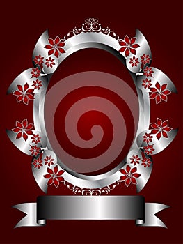 A Silver Floral Background on a Deep Red Backgroun