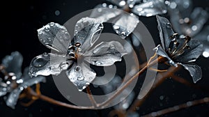 Silver Flowers With Water Droplets: A Hyperrealistic Nature-inspired Artwork