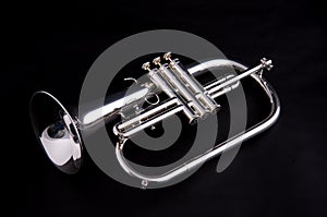 Silver Flugalhorn Isolated On Black Backgound