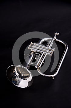 Silver Flugalhorn Isolated On Black Backgound