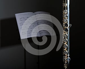 Silver Flute with sheet music