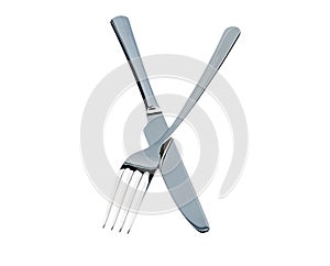 Silver fork and knife on white background