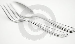 Elegant Silver Fork and Spoon on White Background