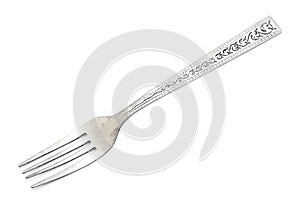 Silver fork on white background. Stainless steel fork isolated