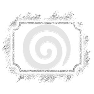 Silver frame. Beautiful glitter design. Vintage style decorative border, isolated white background. Deco elegant luxury