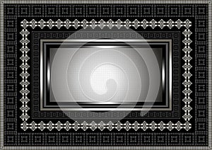 Silver frame with geometric ornament on black background