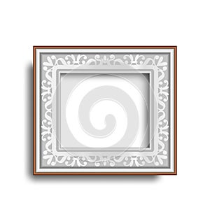 Silver frame with ornament isolated on white