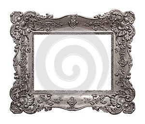 Silver frame for paintings, mirrors or photo isolated on white background. Design element with clipping path