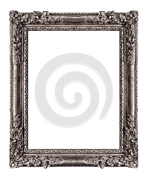 Silver frame for paintings, mirrors or photo isolated on white background. Design element with clipping path