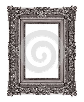 Silver frame for paintings, mirrors or photo isolated on white background. Design element with clipping path