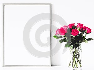 Silver frame on white furniture, luxury home decor and design for mockup, poster print and printable art, online shop