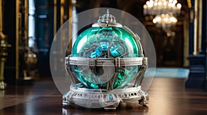 Silver Framed Time Travel Sphere Capsule Green Glowing 23 - AI Generated