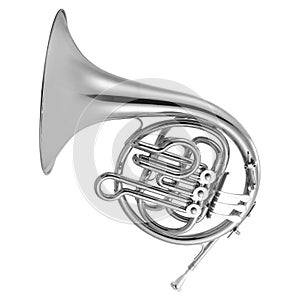 Silver french horn isolated on white