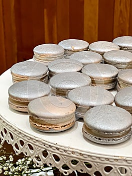 Silver French Macarons at Wedding Reception