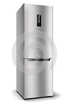 Silver fridge with display.isoilated on white background 3D render