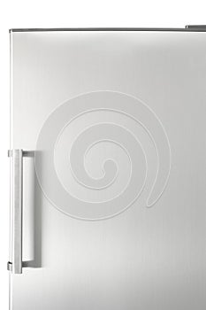 Silver fridge door with handle, with free space for text