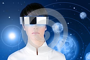 Silver futuristic glasses woman space planets