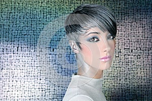 Silver futuristic hairstyle makeup portrait