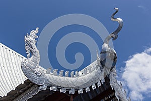 Silver gable apex of church in Thai temple