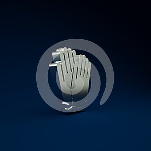 Silver Garden gloves icon isolated on blue background. Rubber gauntlets sign. Farming hand protection, gloves safety