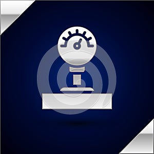 Silver Gauge scale icon isolated on dark blue background. Satisfaction, temperature, manometer, risk, rating