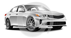 Silver Generic Sedan Car On White Background