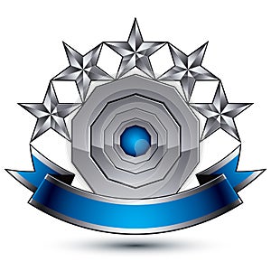 Silver geometric symbol with curvy ribbon, stars