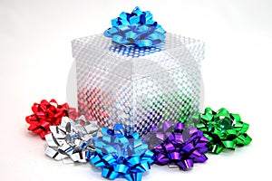 Silver gift with bows