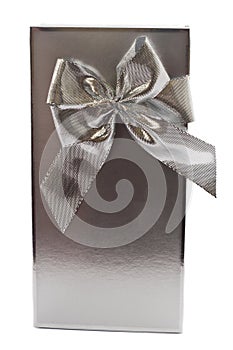 Silver gift box and bow