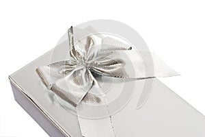 Silver gift box and bow