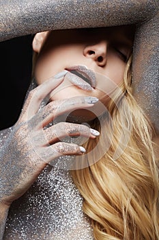 Silver Girl. Beautiful Woman with Sparkles
