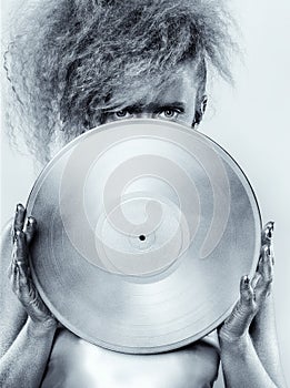 Silver girl with vinyl